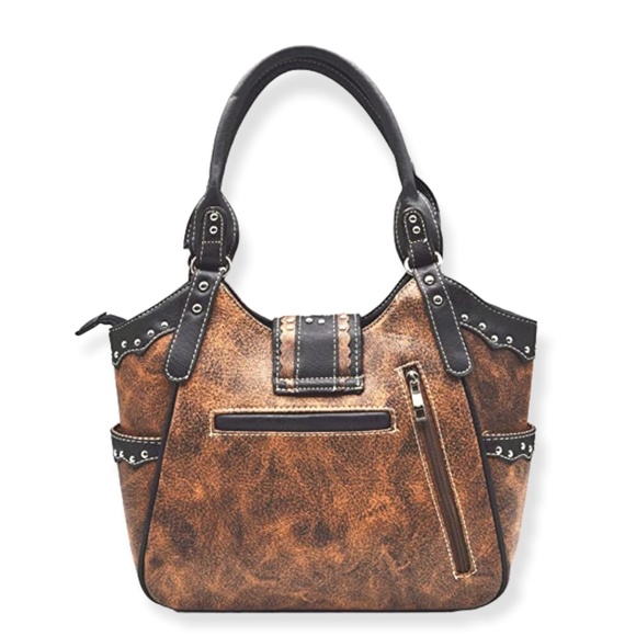 Western Style Rhinestone Concho Concealed Carry Purse Country Handbag - Picture 3 of 7